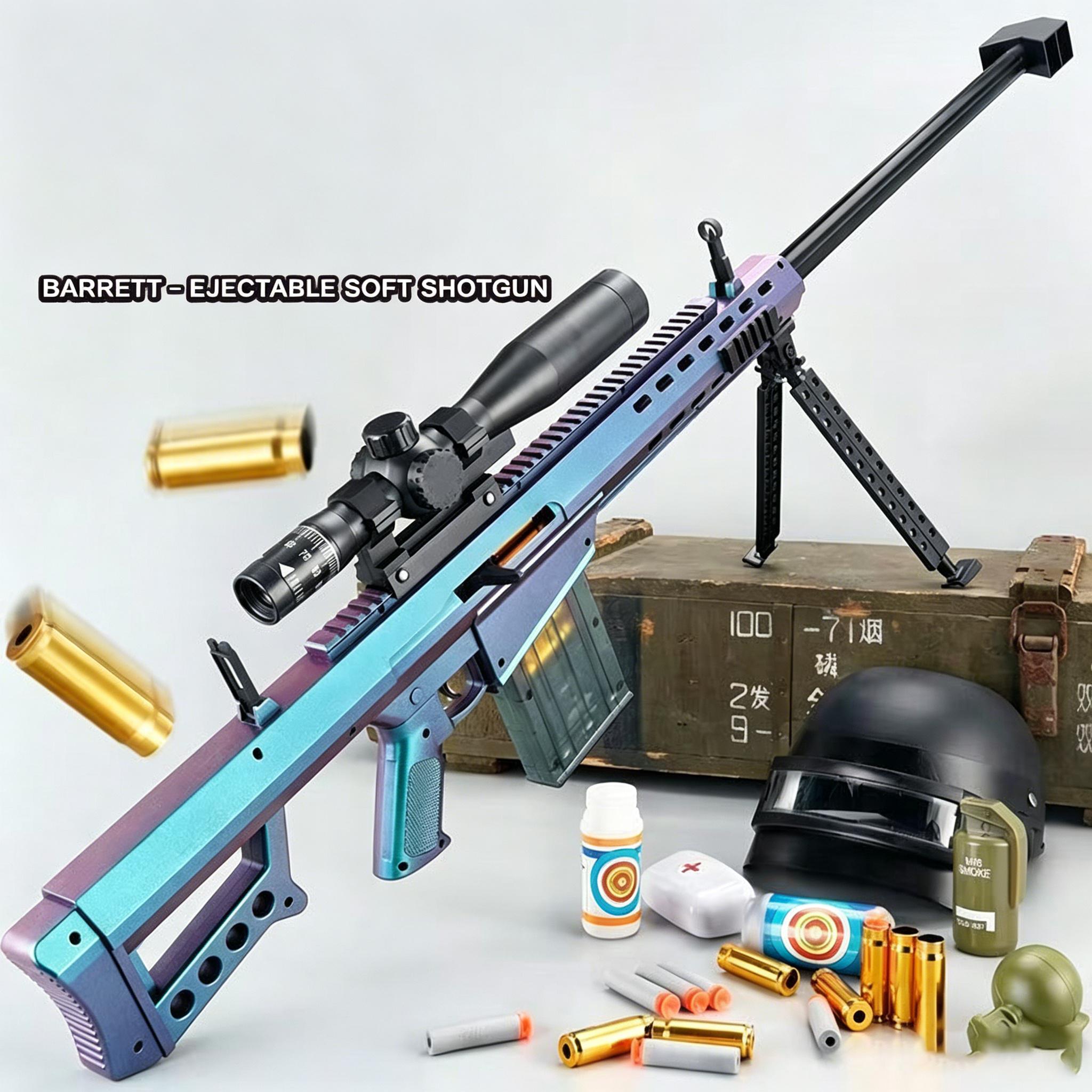 Barrett Shell Ejecting Soft Dart Gun, 115CM/45.3" Super Large Manual Bolt Action Sniper Rifle with Scope, Safe EVA Darts for Kids & Adults Outdoor Games