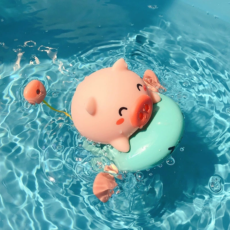 Wind Up Swimming Pig Bath Toy - Cute Piggy on Float Bathtub Toy for Toddlers, BPA Free Baby Bath Time Toy, Water Swimming Toy for Infants Boys Girls 1-3 Years