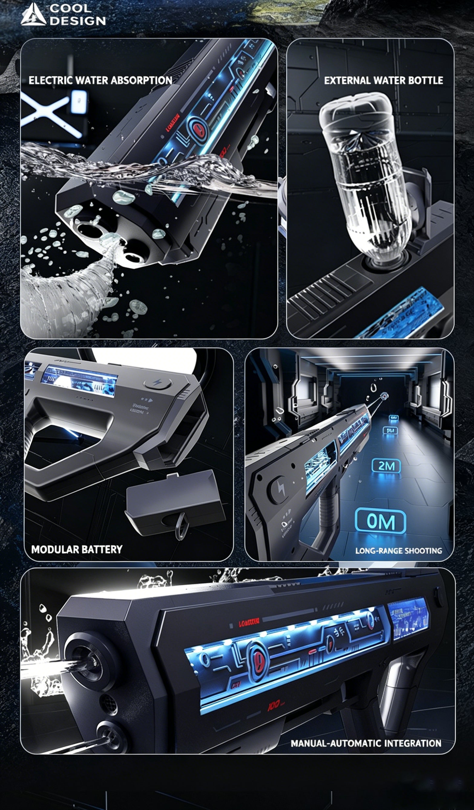 Futuristic Electric Water Gun with Auto Water Absorption, Full Auto Shooting & Long Range - Summer Outdoor Toy for Kids & Adults