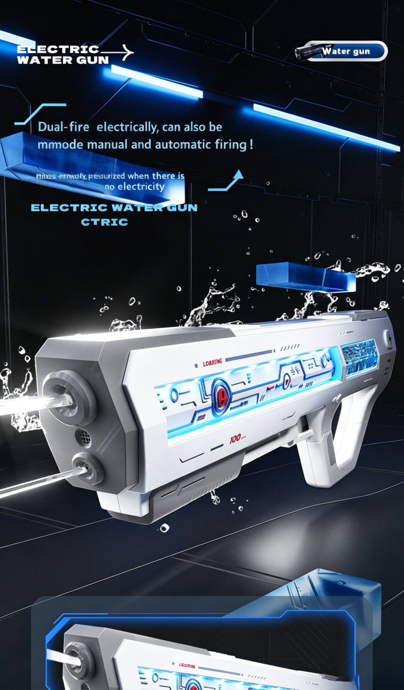 Futuristic Electric Water Gun with Auto Water Absorption, Full Auto Shooting & Long Range - Summer Outdoor Toy for Kids & Adults
