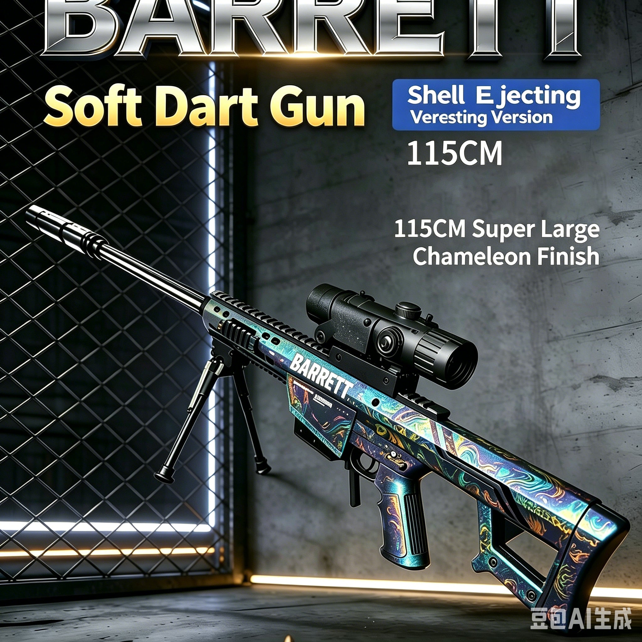 Barrett Shell Ejecting Soft Dart Gun, 115CM/45.3" Super Large Manual Bolt Action Sniper Rifle with Scope, Safe EVA Darts for Kids & Adults Outdoor Games