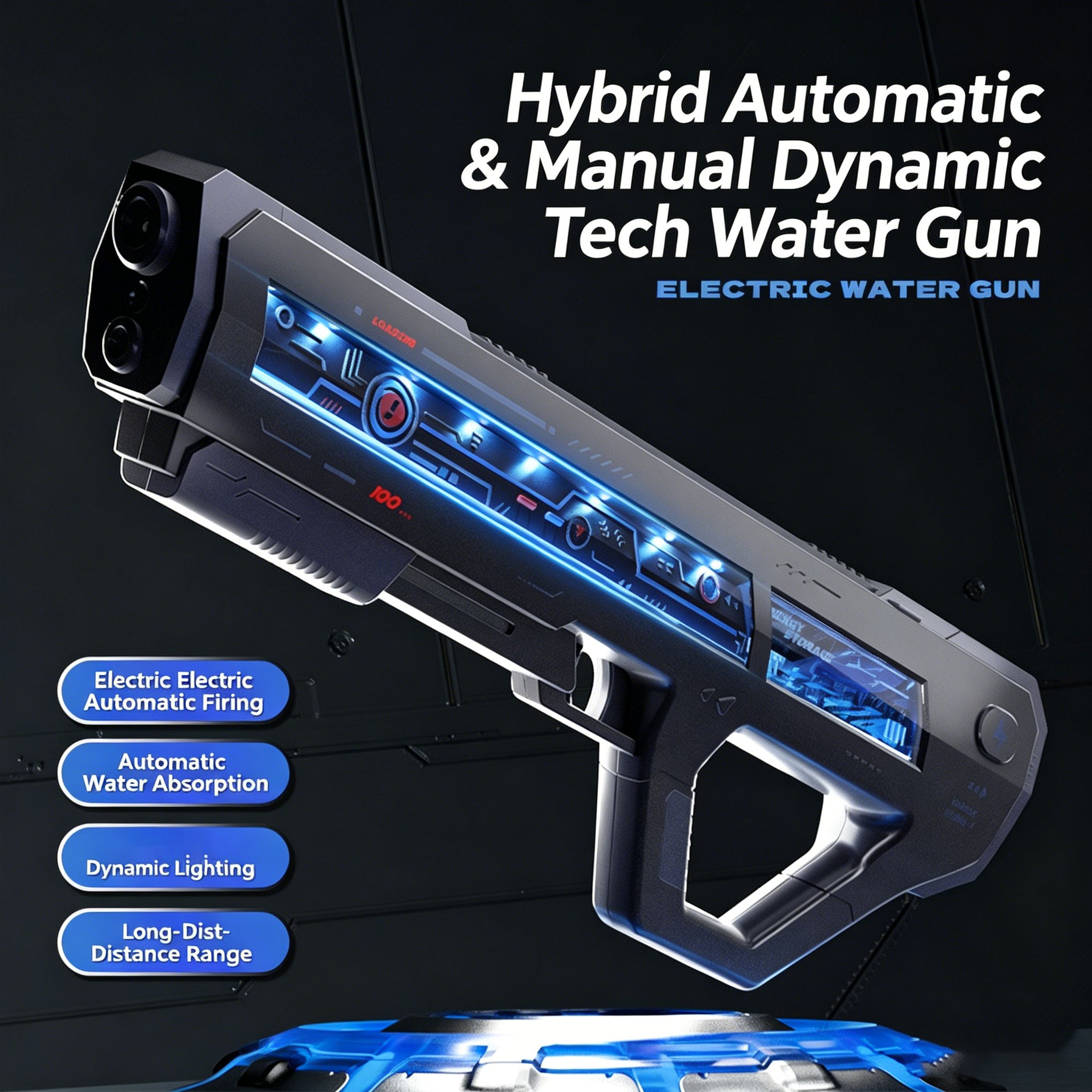 Futuristic Electric Water Gun with Auto Water Absorption, Full Auto Shooting & Long Range - Summer Outdoor Toy for Kids & Adults
