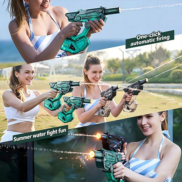 Cyberpunk Transparent Electric Water Gun - G-003 Model, Full Automatic Squirt Gun with Detachable Silencer & Magazine, High Pressure Pulse Blaster for Pool Beach Outdoor Water Battles