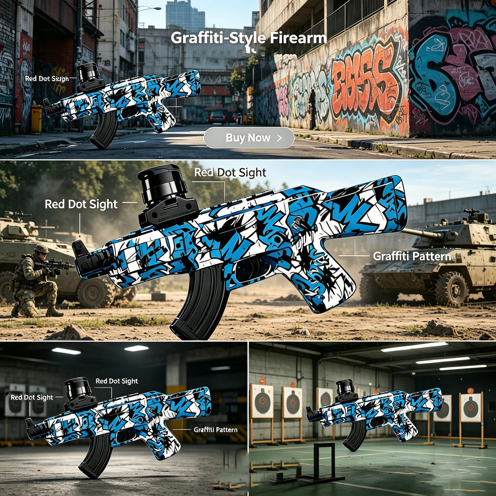 Graffiti Electric Water Bead Blaster Toy - AK/M4/MP5 Style Safe Splatter Ball Blaster for Kids Ages 6+, Outdoor Shooting Game Toy Gift