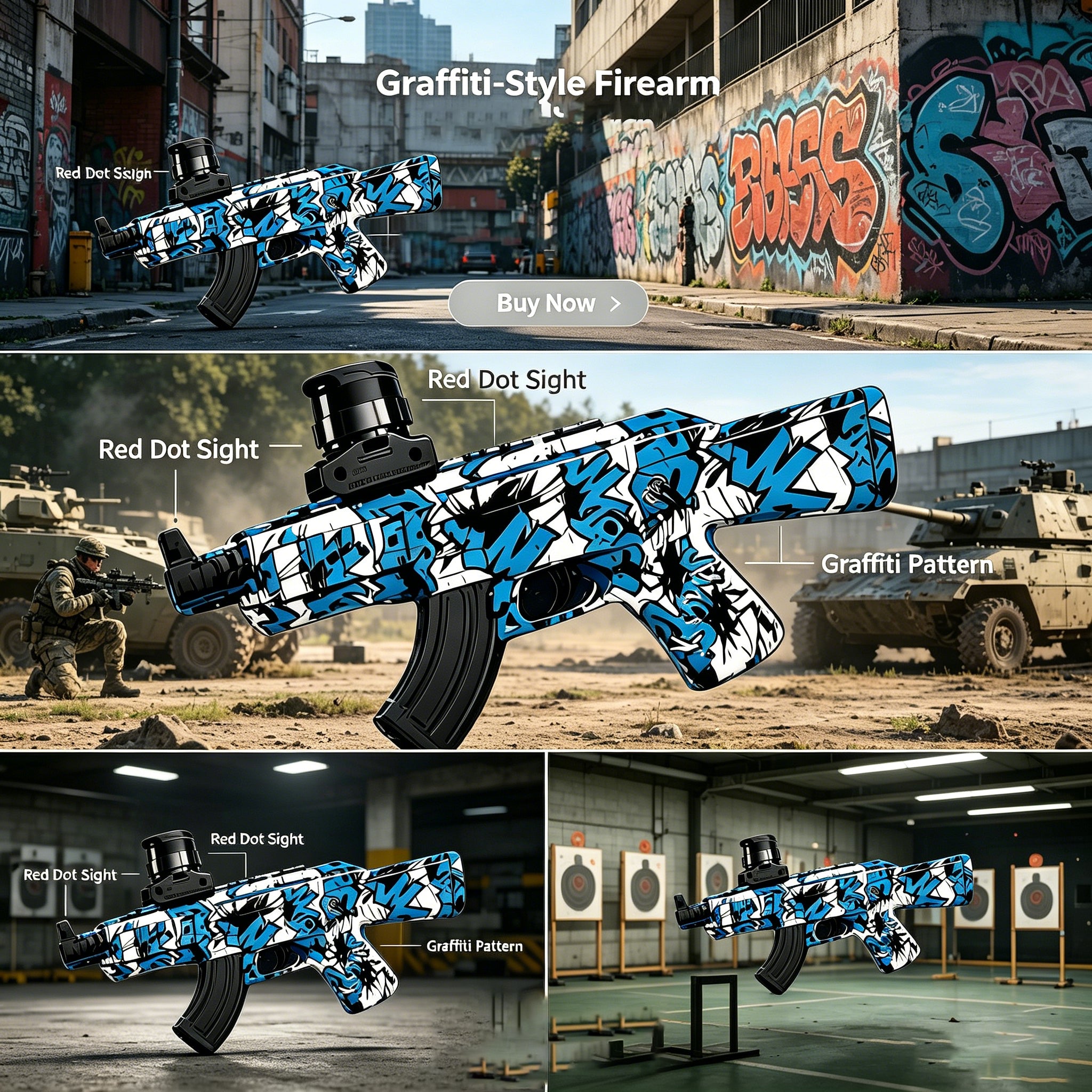 Graffiti Electric Water Bead Blaster Toy - AK/M4/MP5 Style Safe Splatter Ball Blaster for Kids Ages 6+, Outdoor Shooting Game Toy Gift