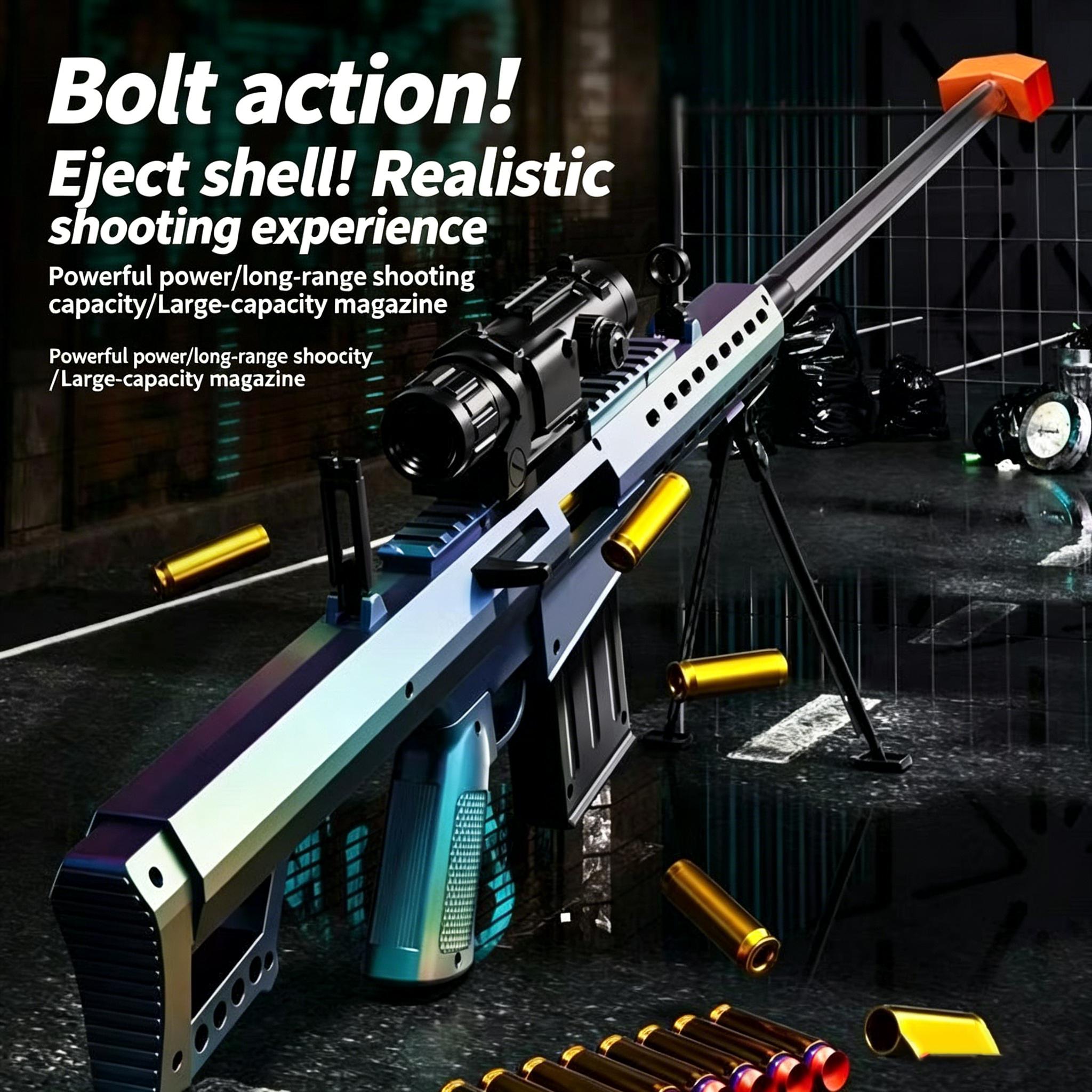 Barrett Shell Ejecting Soft Dart Gun, 115CM/45.3" Super Large Manual Bolt Action Sniper Rifle with Scope, Safe EVA Darts for Kids & Adults Outdoor Games